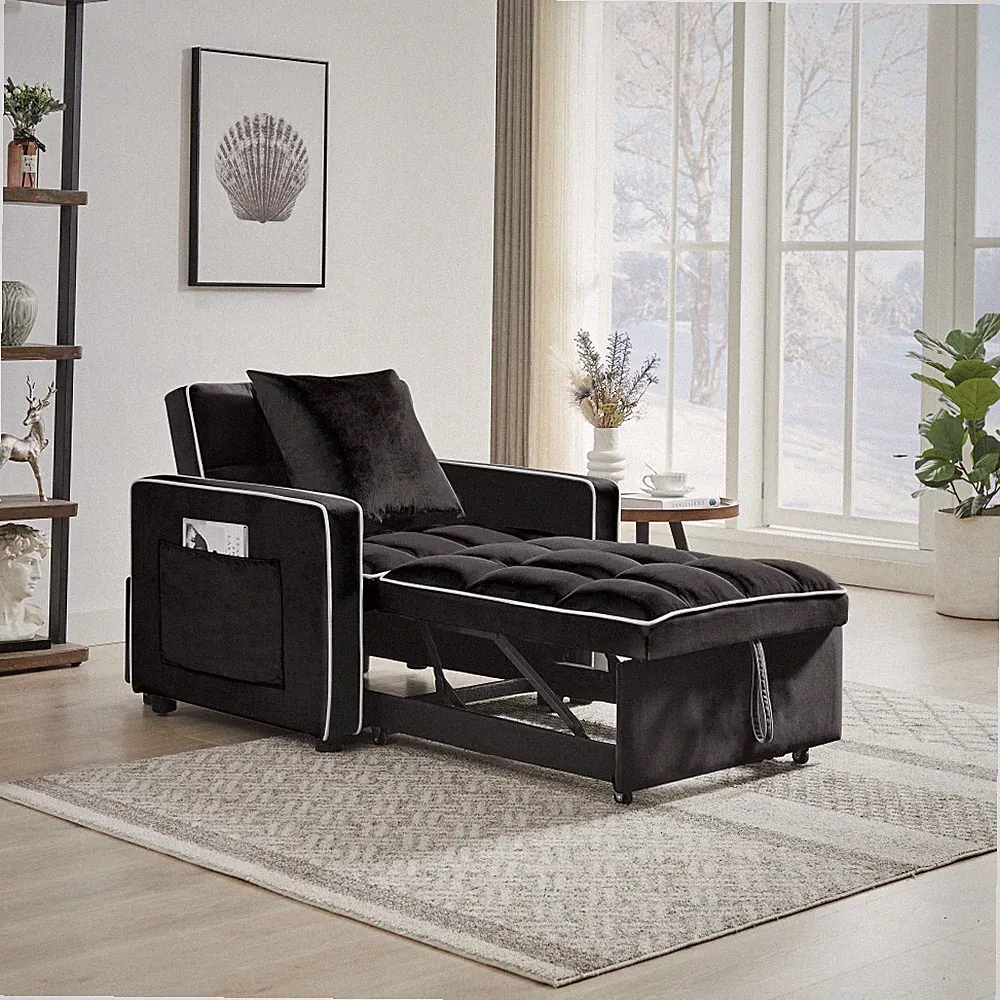 3in1 Folding Sofa Bed Chair Adjustable Back Convertible Recliner Bed Berth Black