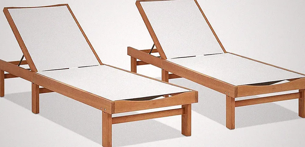 Adjustable Eucalyptus Wood Chaise Lounge Chairs - Set of 2 with Mesh Seating