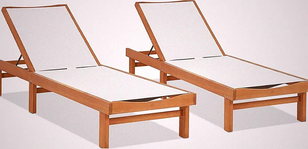 COSTWAY Set of 2 Patio Wood Chaise Lounge Chair, Strong Eucalyptus Wood Frame, 5