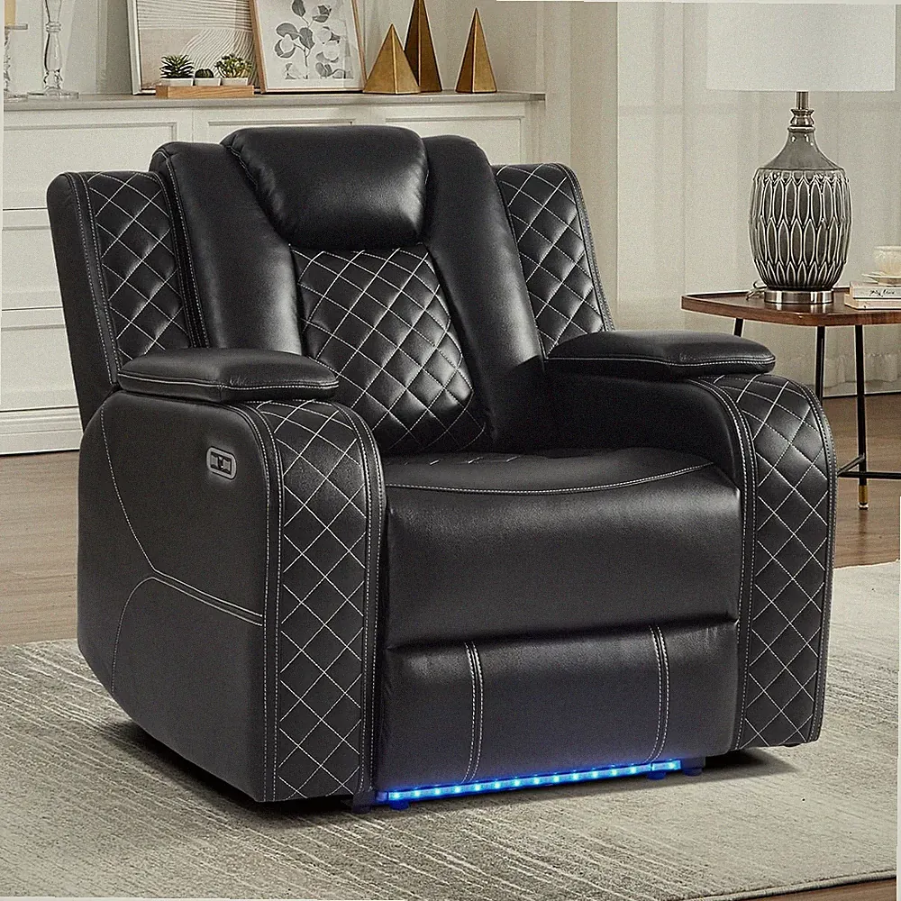EBELLO Faux Leather Power Recliner Chair, Home Theater Seat with Adjustable Head