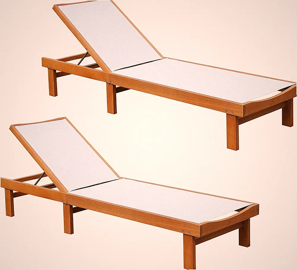 Eucalyptus Wood Adjustable Lounge Chair Set for Patio & Poolside (2)