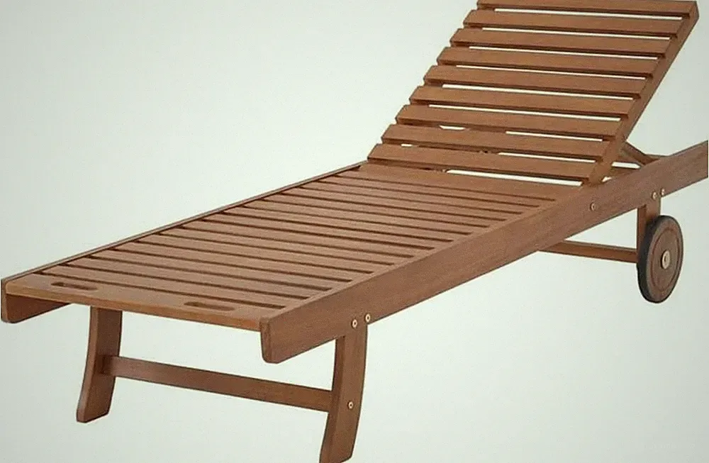Eucalyptus Wood Outdoor Reclining Lounge Chair with Wheels - 5 Positions