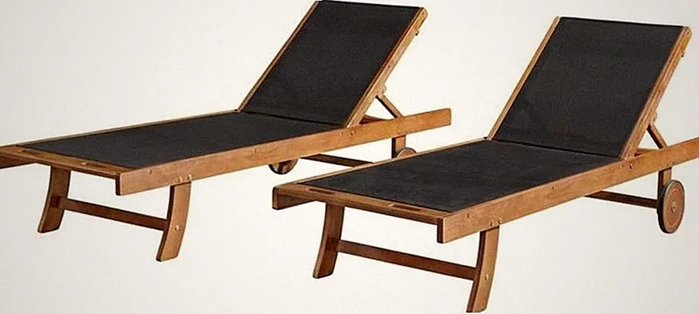 Luxury Eucalyptus Wood Reclining Lounge Chairs - Set of 2, Weather-Resistant