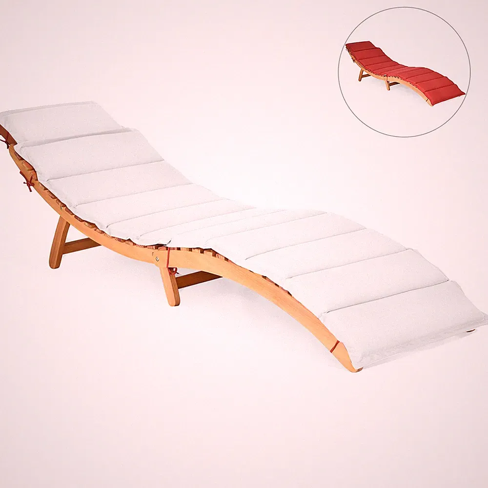 Topbuy Folding Wood Lounge Outdoor Wooden Chaise Chair W/ Cushion